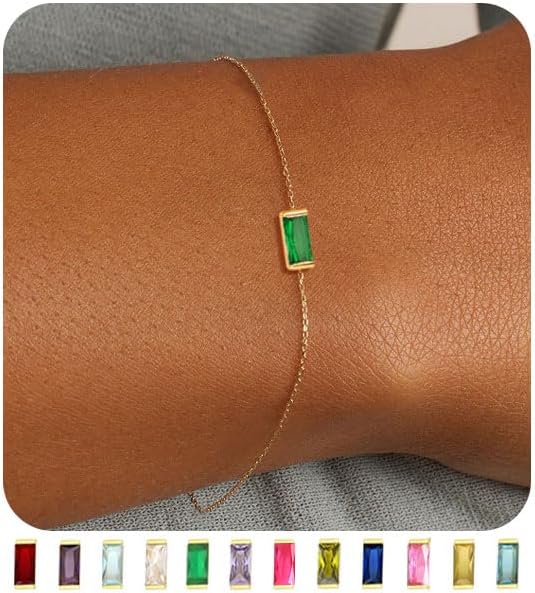 FUNEIA Birthstone Gold Bracelets for Women Non Tarnish Trendy Daint...