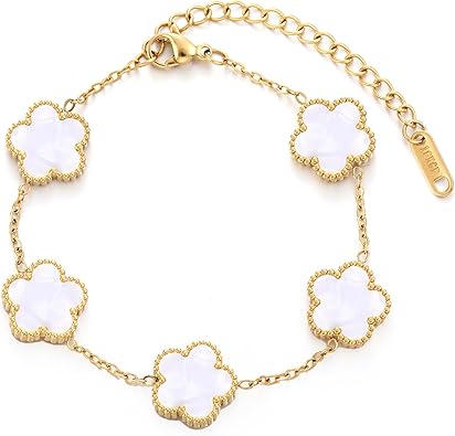 TICVSS Four Leaf Clover Bracelet for Women 18K Gold Plated Stainles...