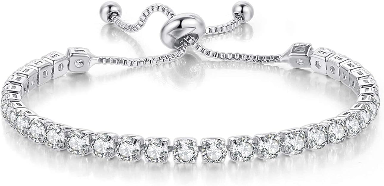Tennis Bracelets for Women White Gold Plated Diamond AAA+ Cubic Zir...