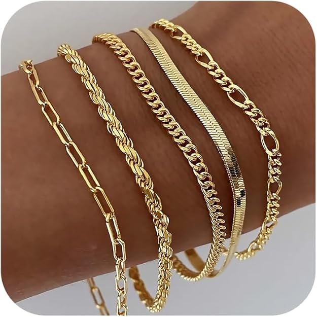 DEARMAY Gold Bracelets - Real 14K Women's Cute Tennis Cubic Beaded ...