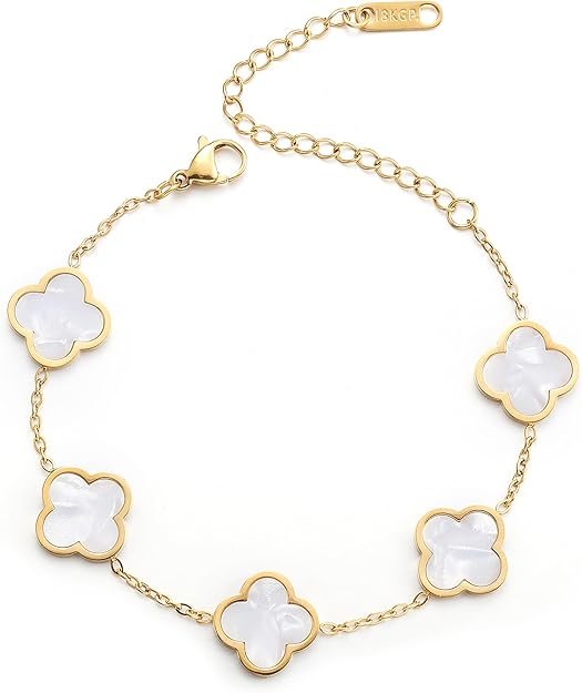 18K Gold Plated Clover Lucky Bracelet for Women White/Black/Red/Gre...