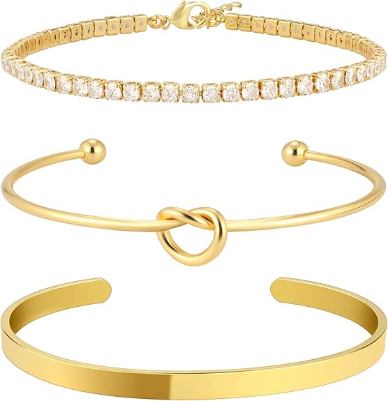 Gold Bangle Cuff Knot Bracelet for Women Stack Non Tarnish 14k Gold...