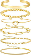Gold Bracelets for women 14K Gold Bangle Bracelet Stack - Adjustabl...