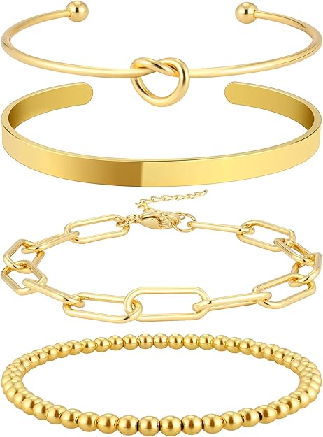 Reoxvo 14K Gold Plated Bangle Cuff Bracelets for Women Non Tarnish ...