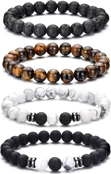 RANKEEF Tiger Eye Bracelet For Men 8MM Natural Stone Stretch Adjust...