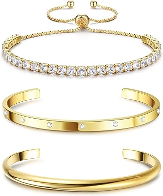 Fansilver 14K Gold Bracelets for Women Trendy Bangle Cuff Chain Bra...