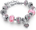 Pink Hearts Silver Plated Charm Bracelet Set